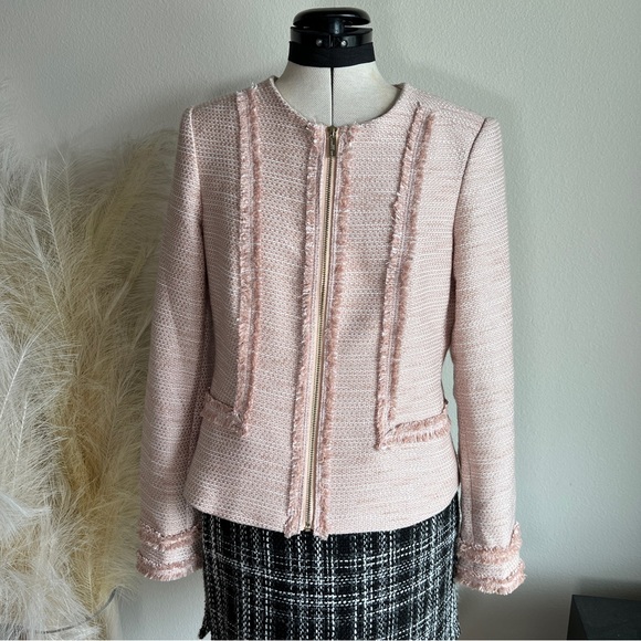Karl Lagerfeld Pink Tweed Zip Front Blazer - Picture 5 of 16